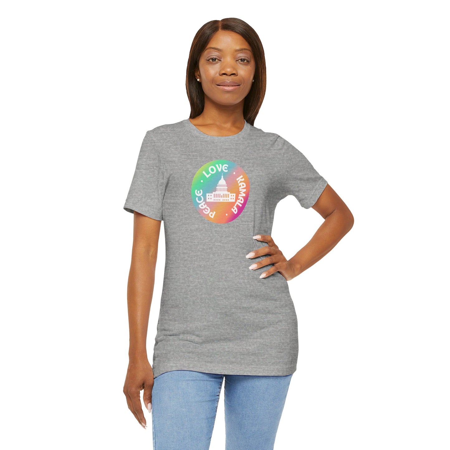 Rainbow Peace Love Kamala Jersey Short Sleeve Tee