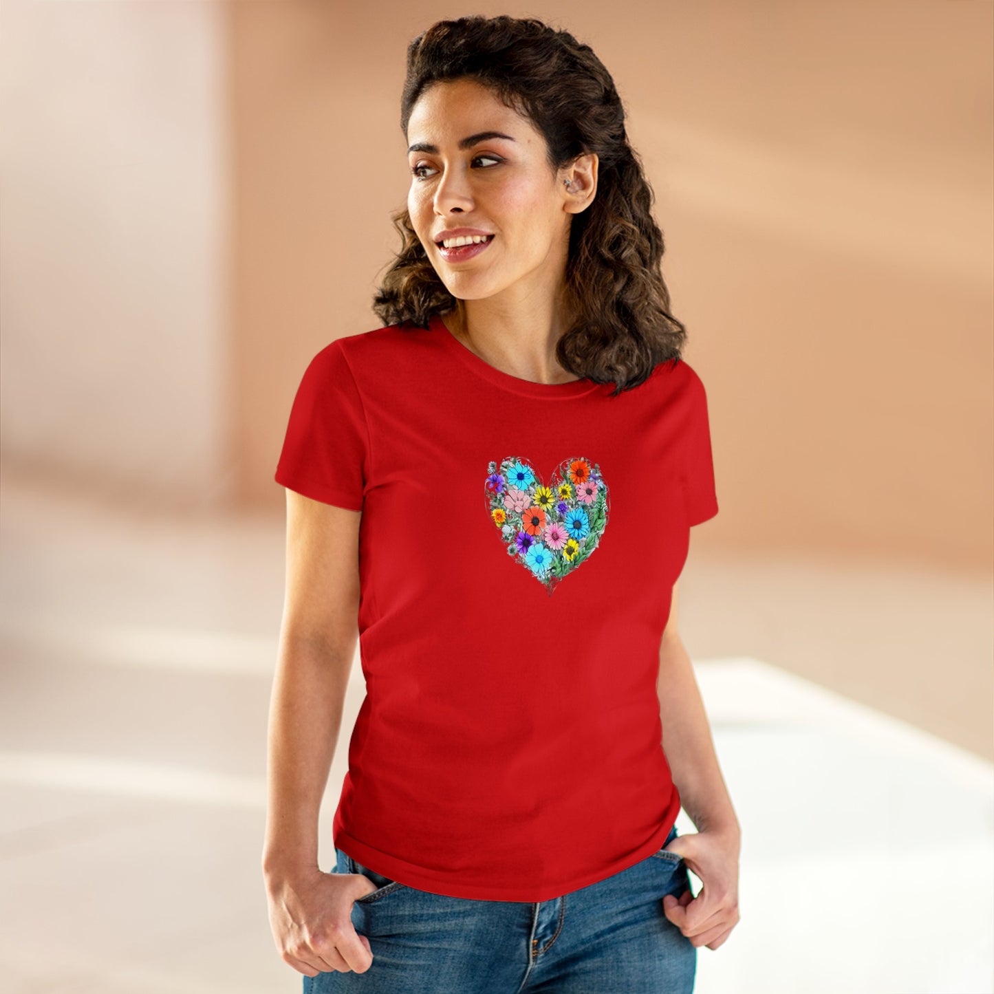 Floral Heart Women's Midweight Cotton Tee