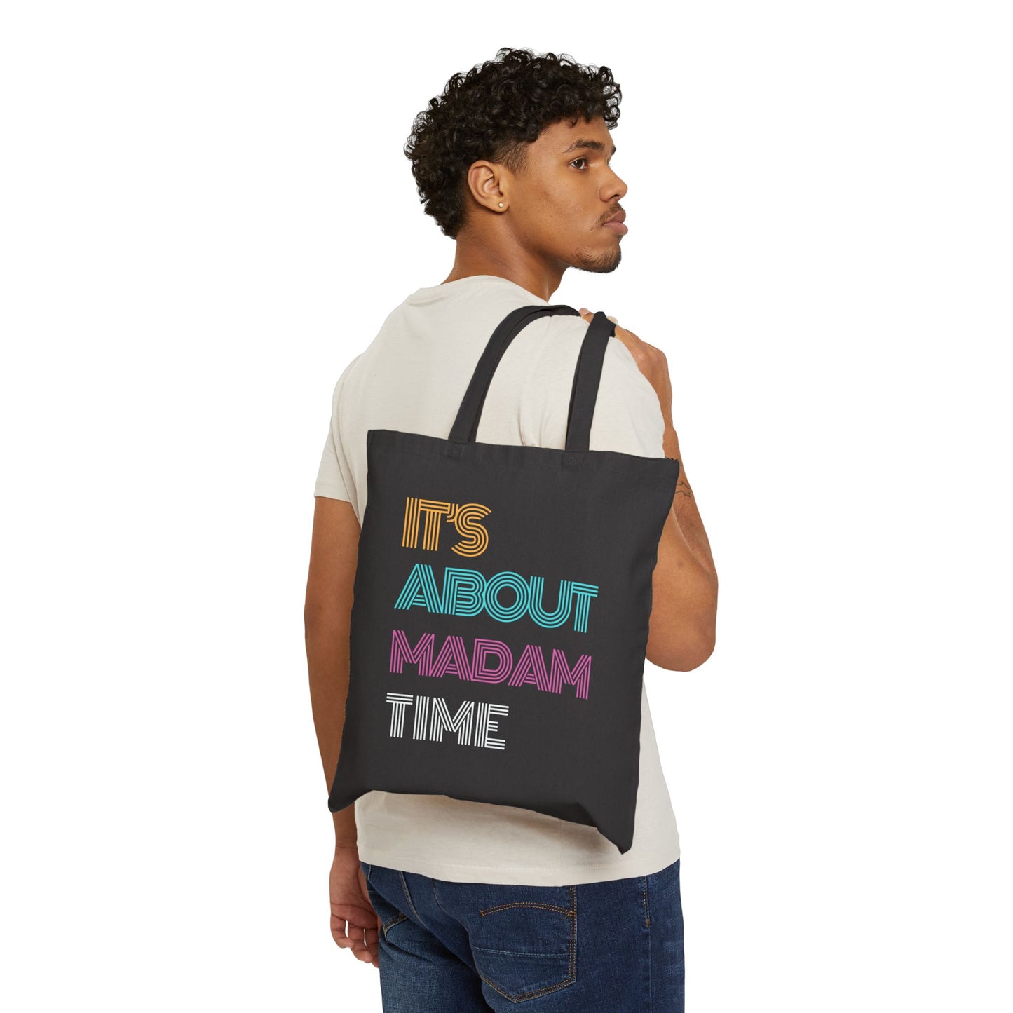 Neon It’s About Madam Time Cotton Canvas Tote Bag