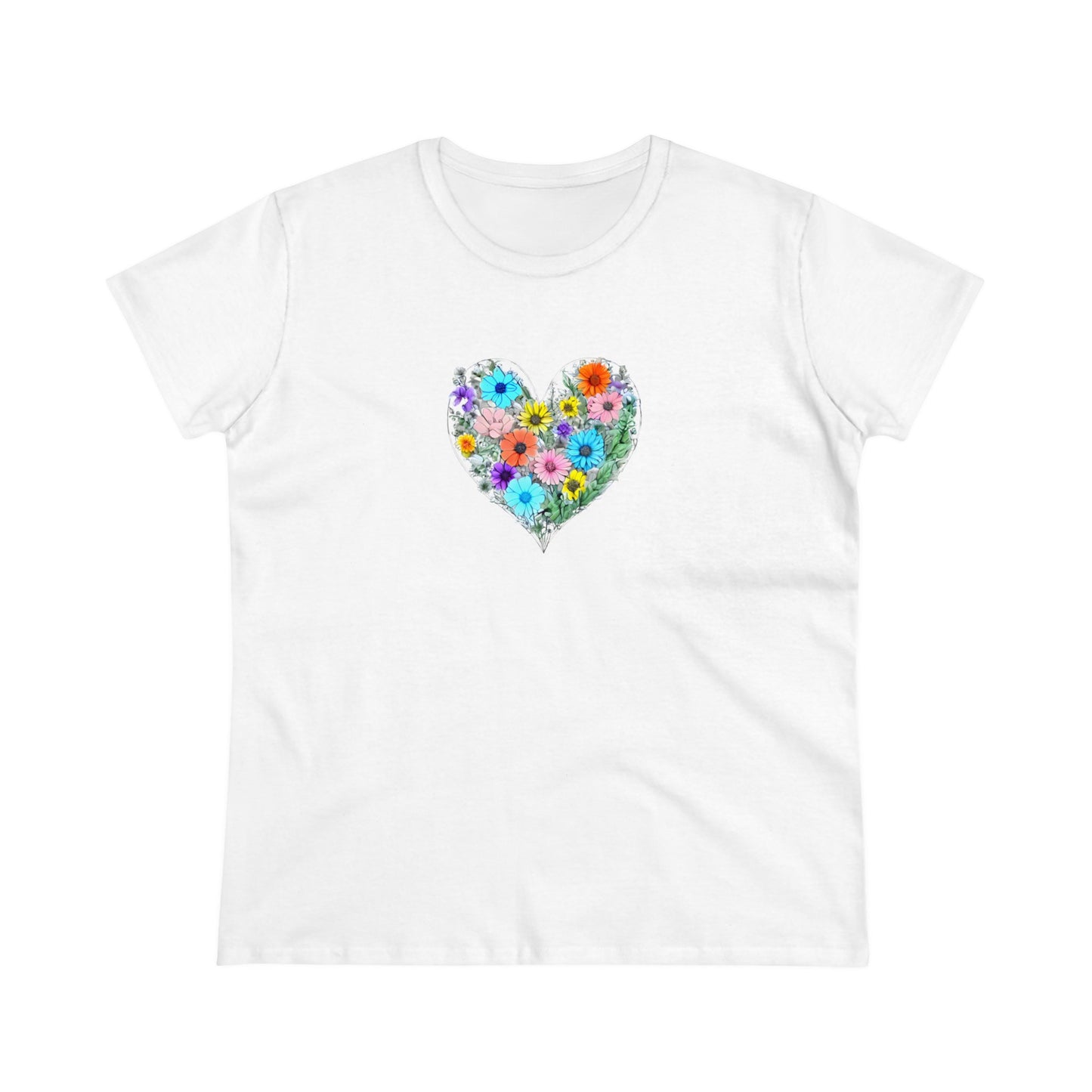 Floral Heart Women's Midweight Cotton Tee