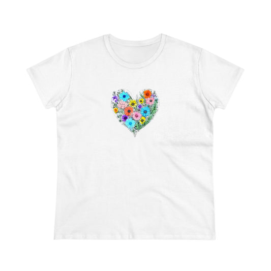 Floral Heart Women's Midweight Cotton Tee