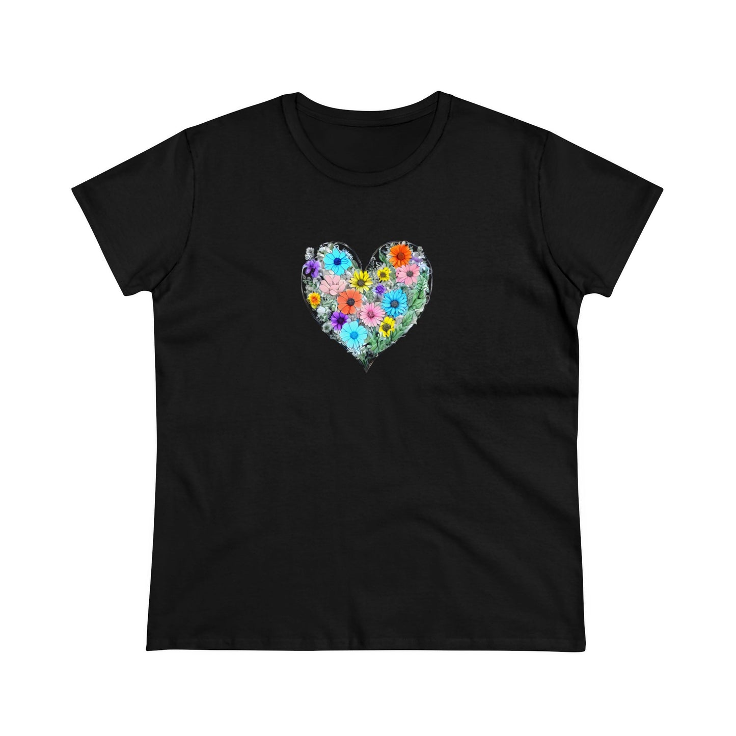 Floral Heart Women's Midweight Cotton Tee