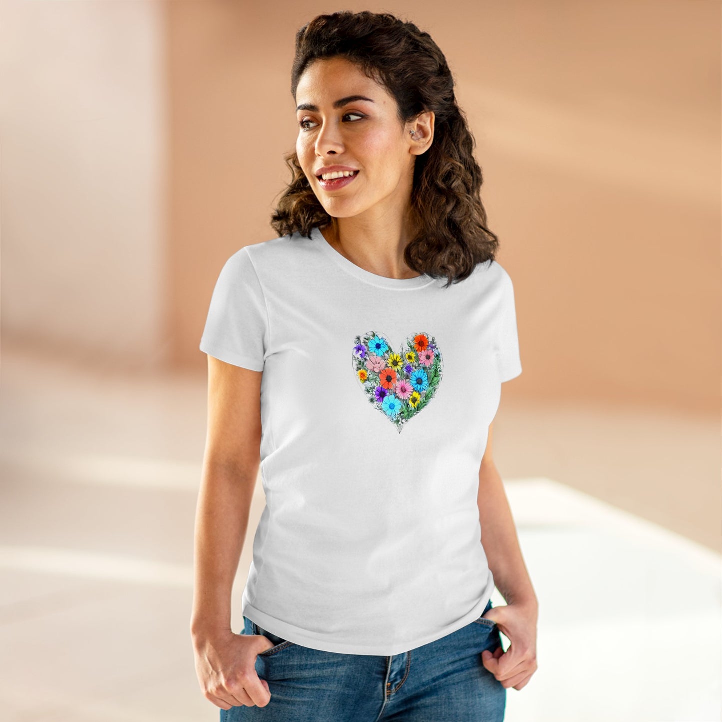 Floral Heart Women's Midweight Cotton Tee