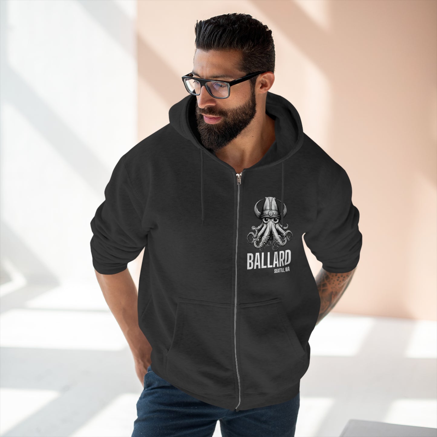 Ballard WA Octopus Unisex Zip Hoodie