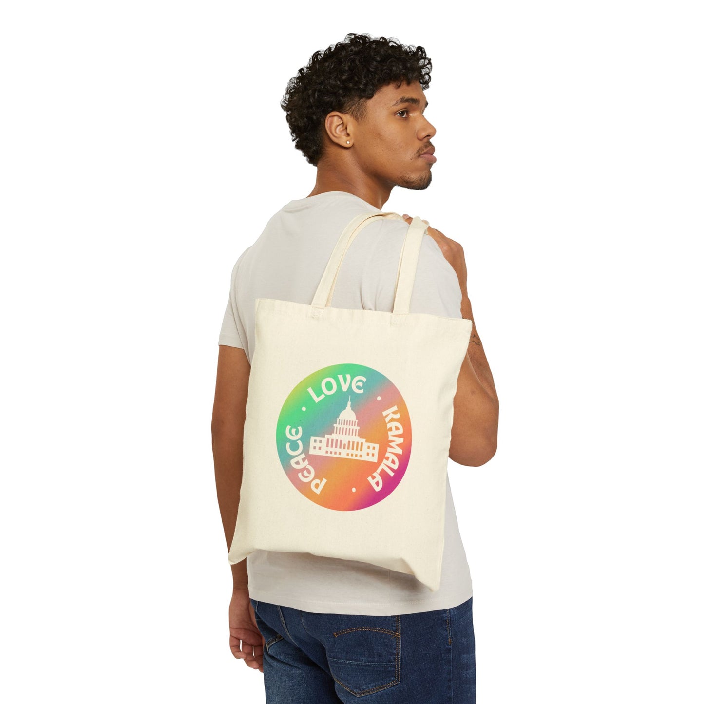 Rainbow Peace Love Kamala Cotton Canvas Tote Bag