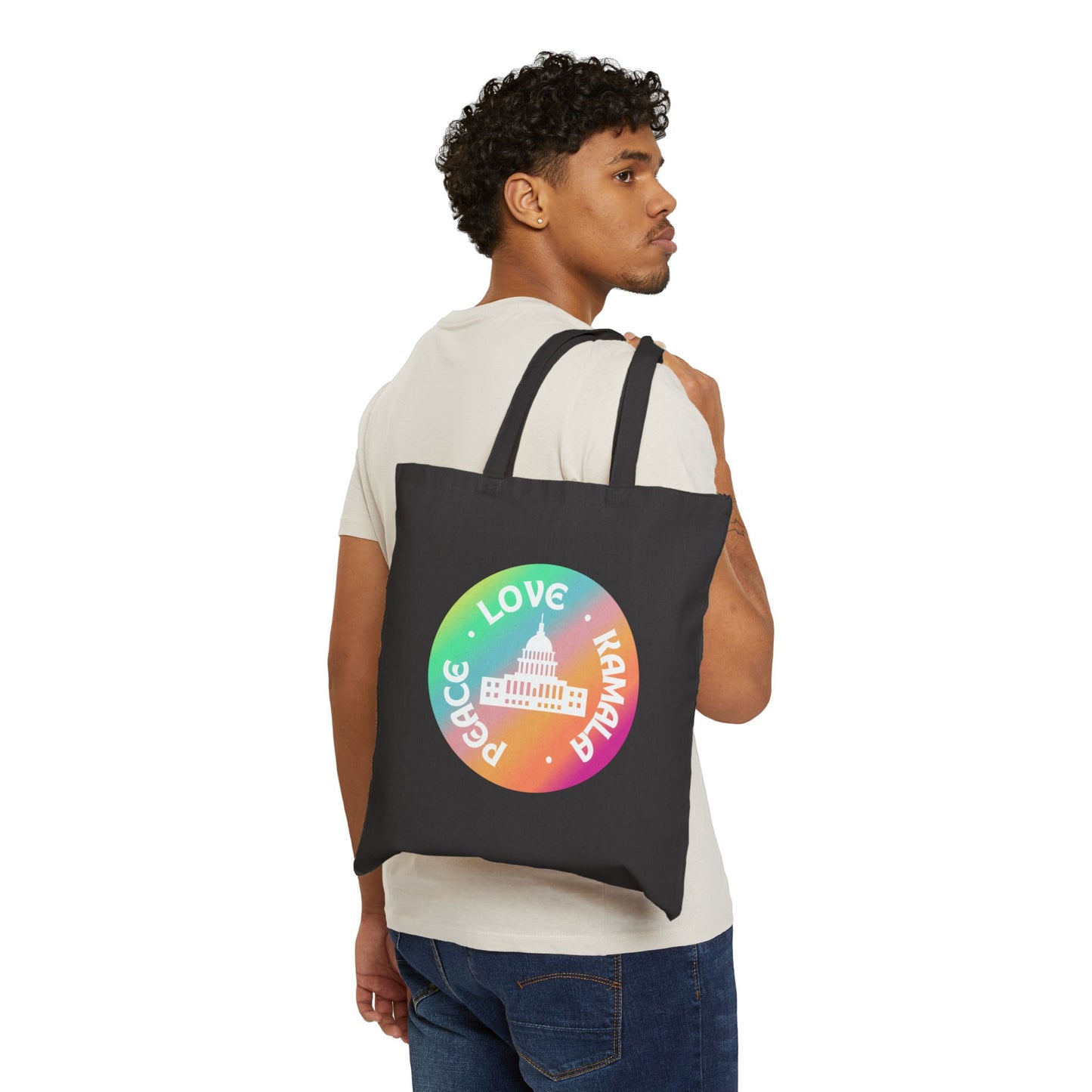 Rainbow Peace Love Kamala Cotton Canvas Tote Bag