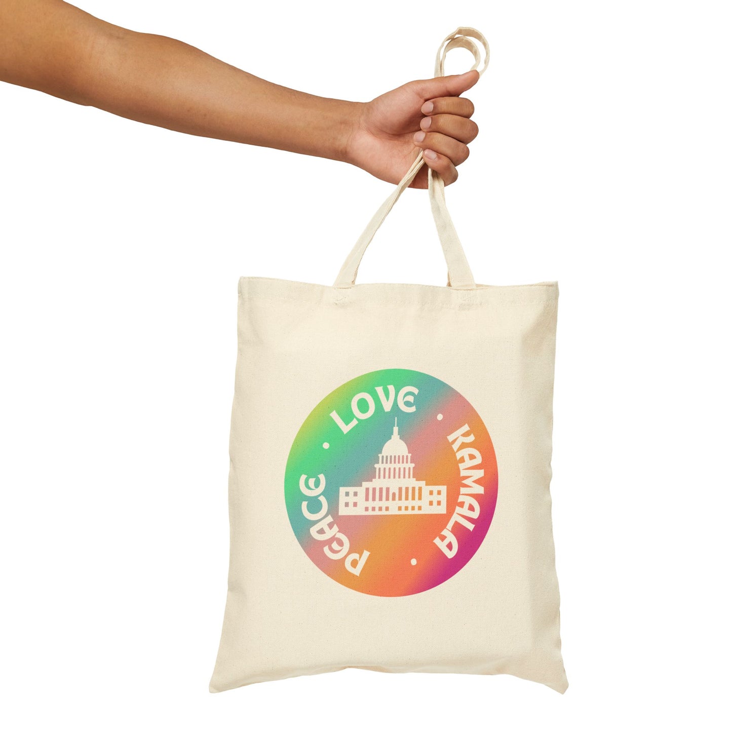 Rainbow Peace Love Kamala Cotton Canvas Tote Bag