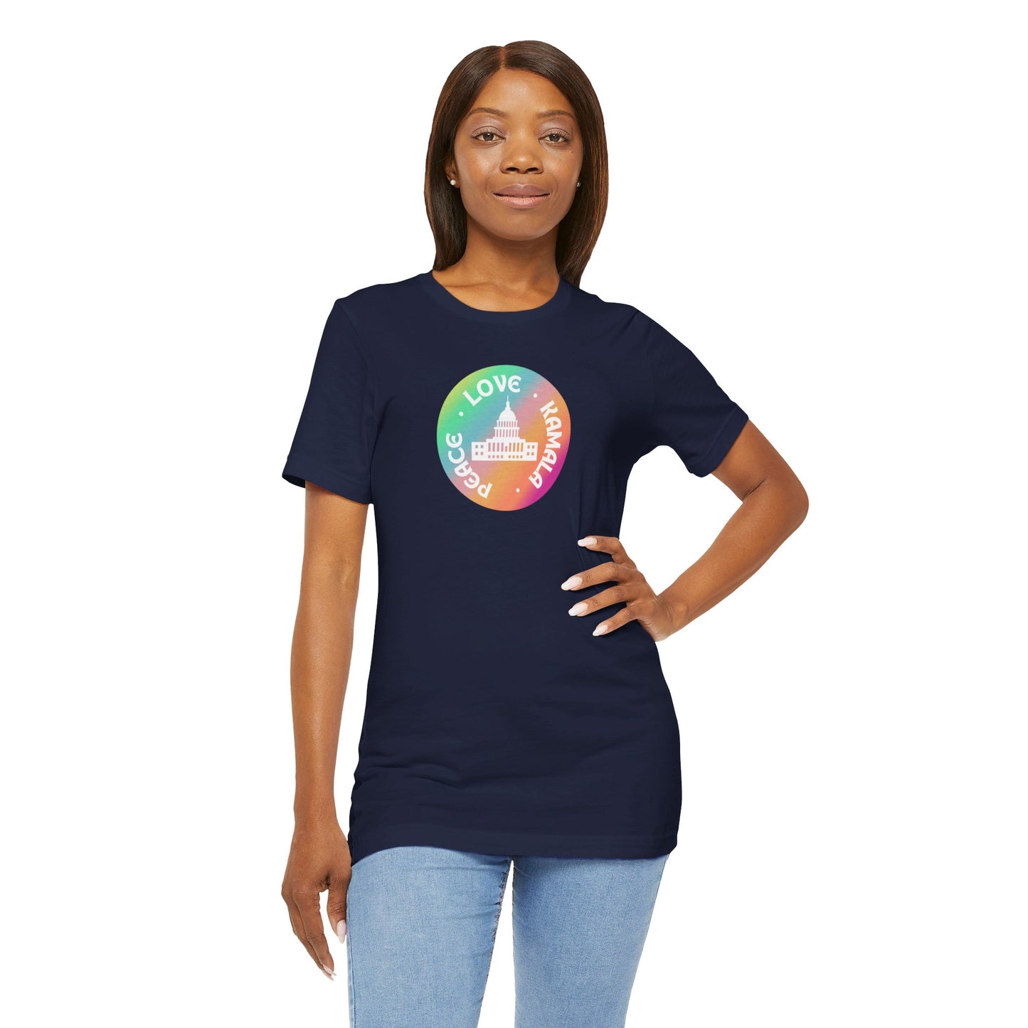 Rainbow Peace Love Kamala Jersey Short Sleeve Tee