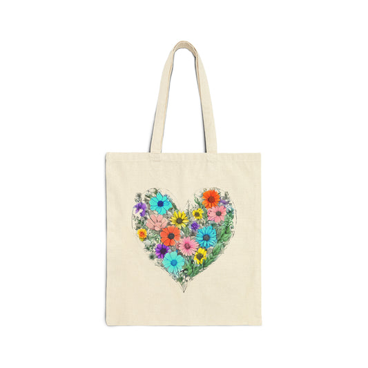 Floral Heart Cotton Canvas Tote Bag