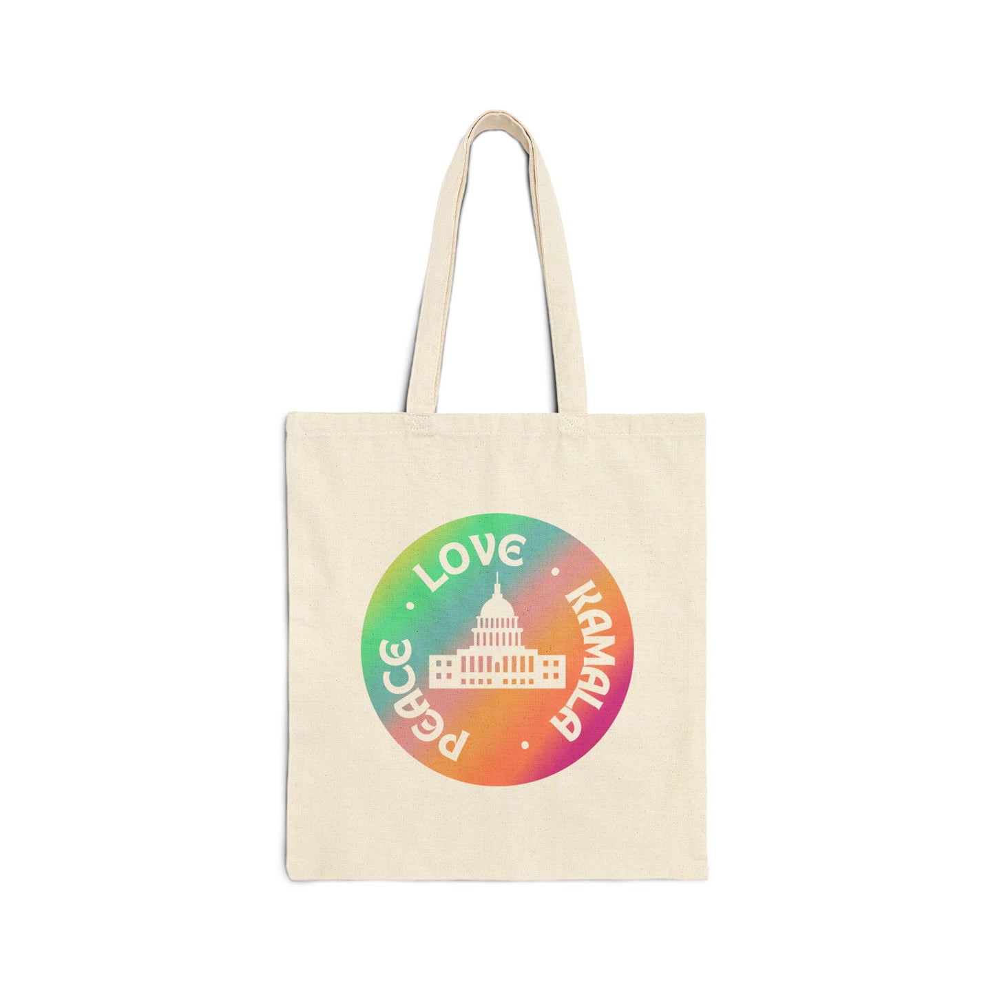 Rainbow Peace Love Kamala Cotton Canvas Tote Bag