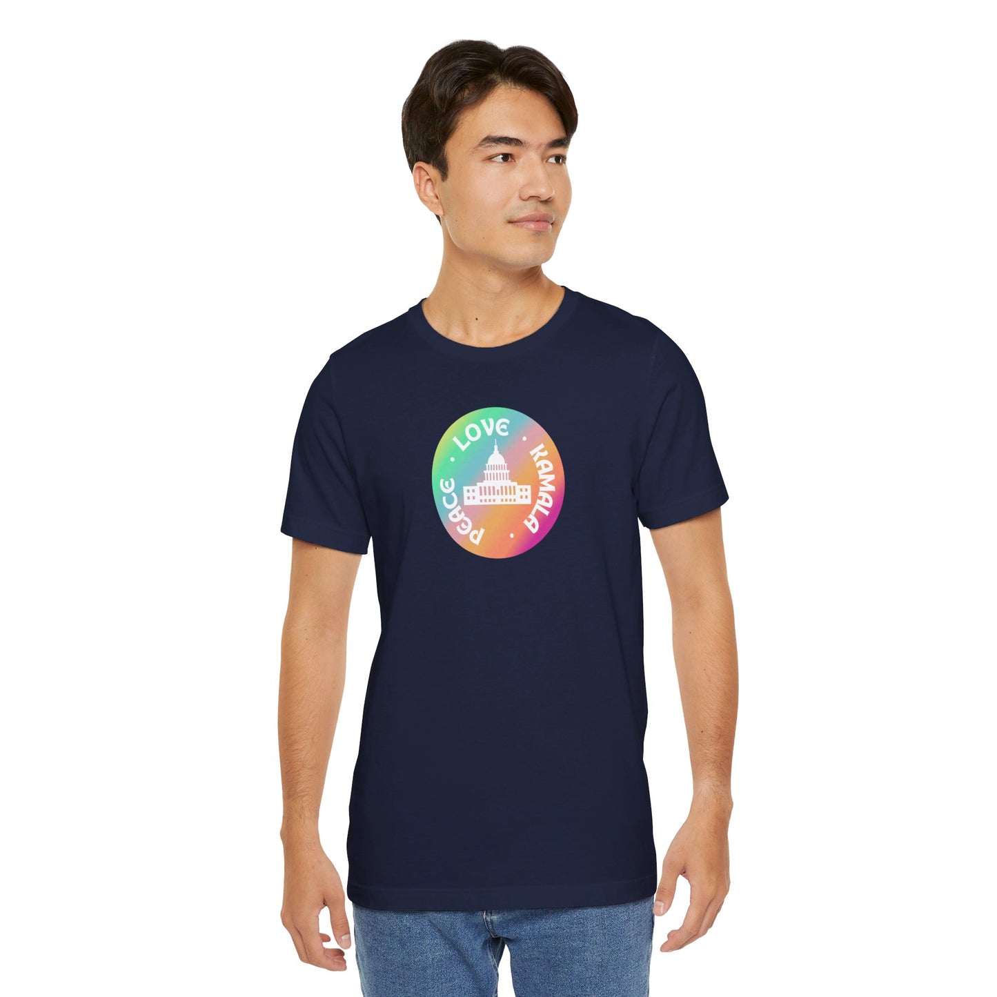 Rainbow Peace Love Kamala Jersey Short Sleeve Tee