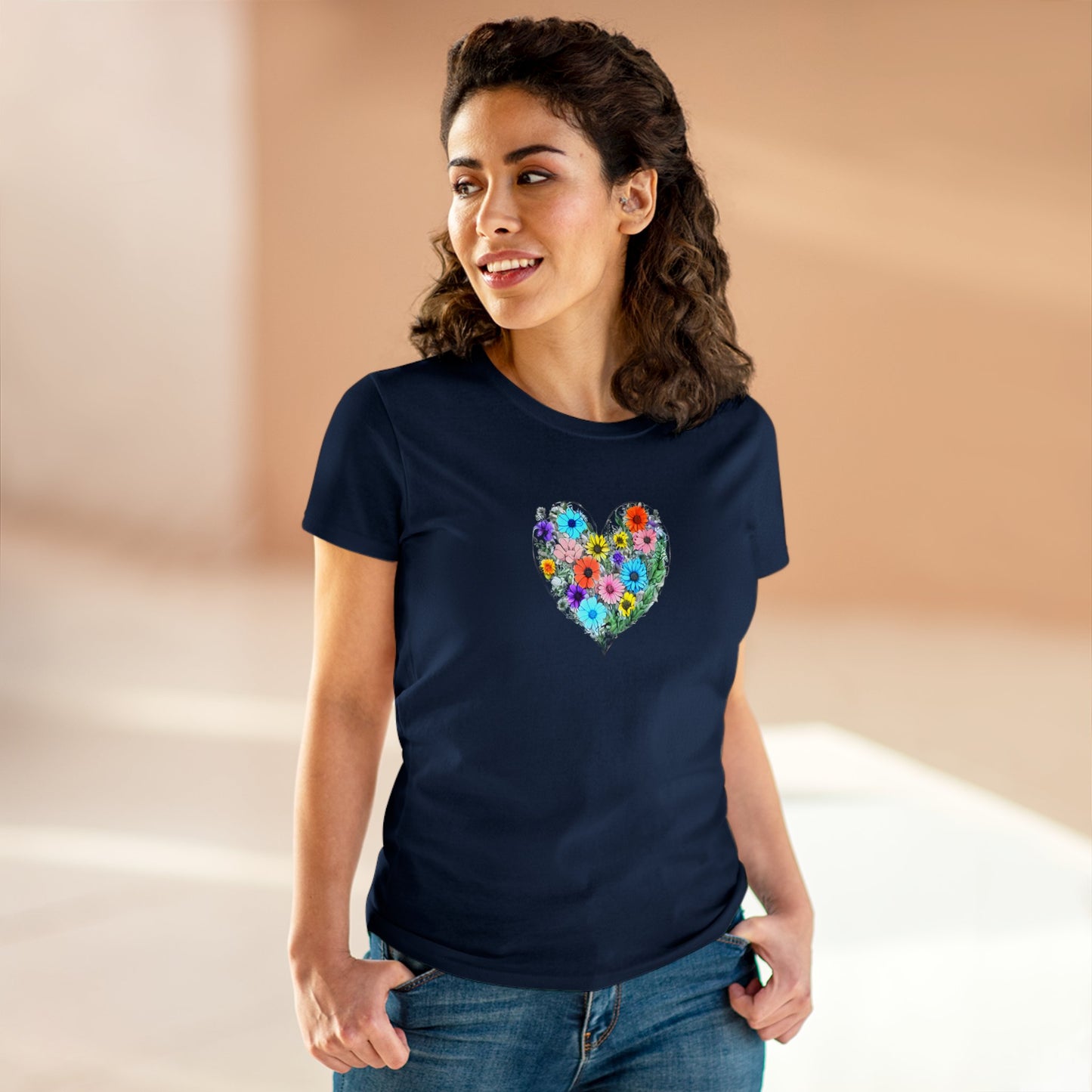 Floral Heart Women's Midweight Cotton Tee