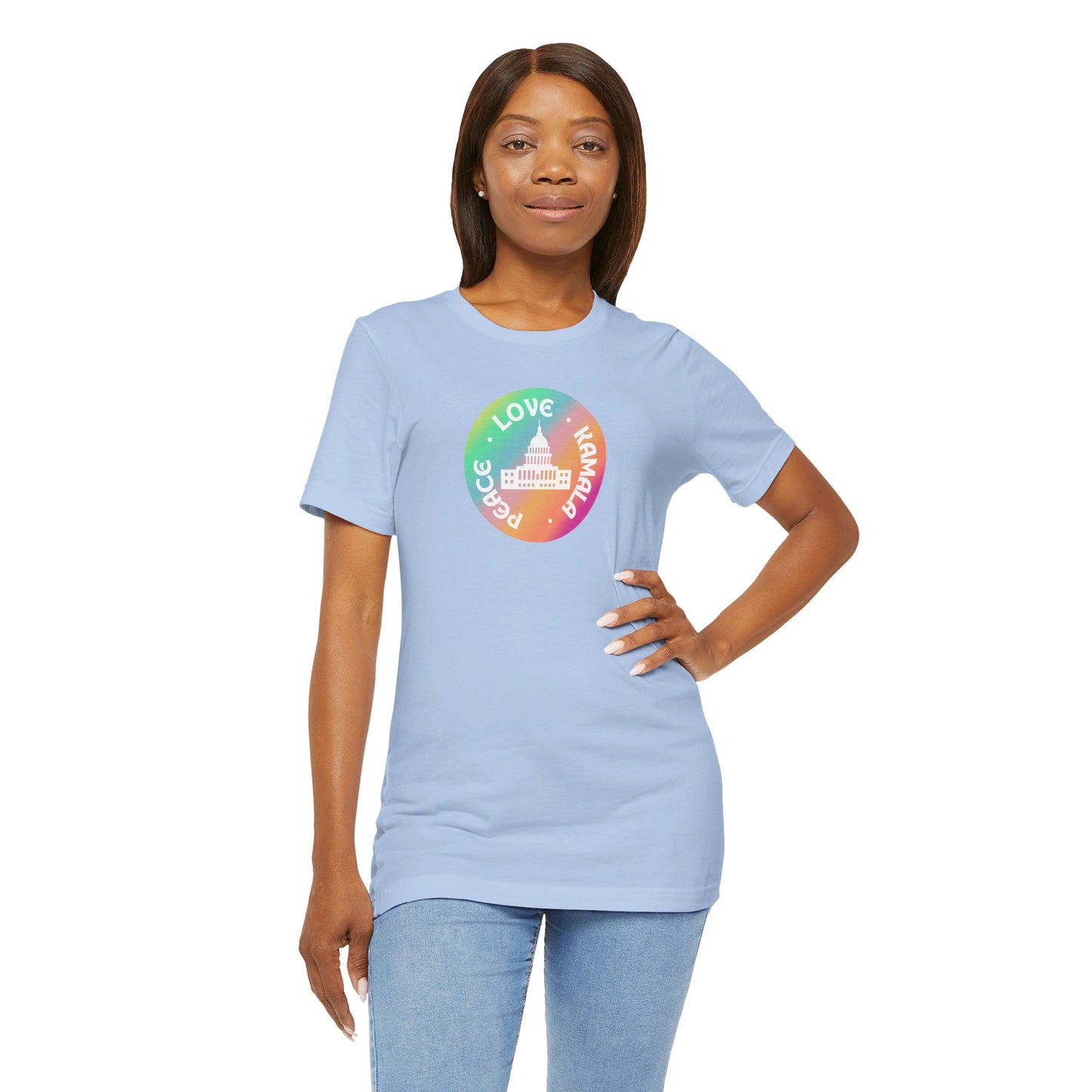 Rainbow Peace Love Kamala Jersey Short Sleeve Tee