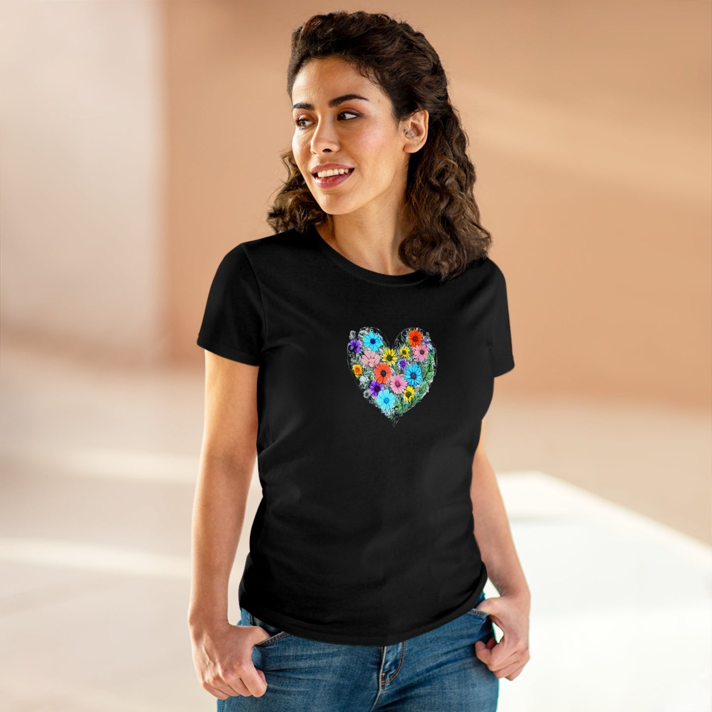 Floral Heart Women's Midweight Cotton Tee