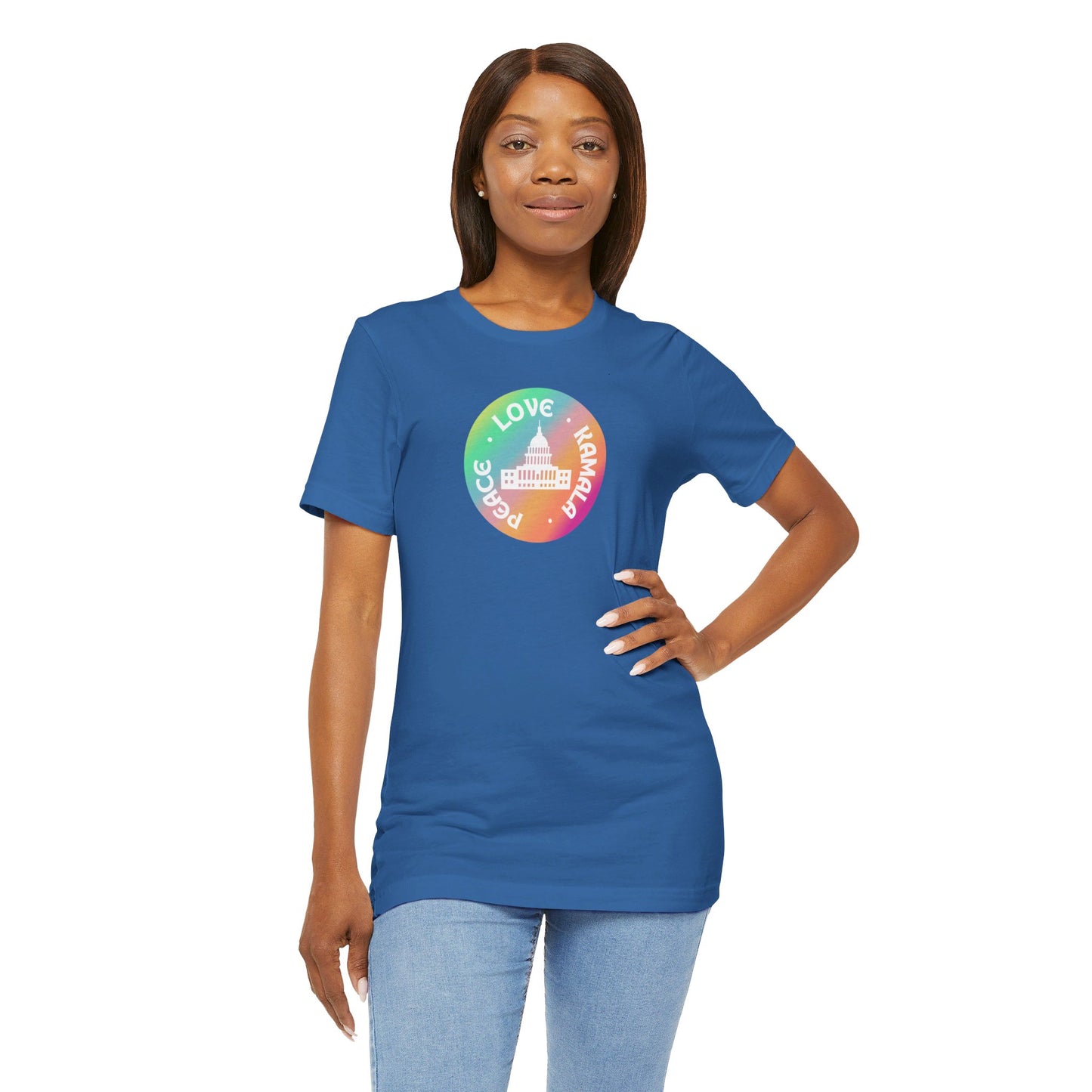 Rainbow Peace Love Kamala Jersey Short Sleeve Tee