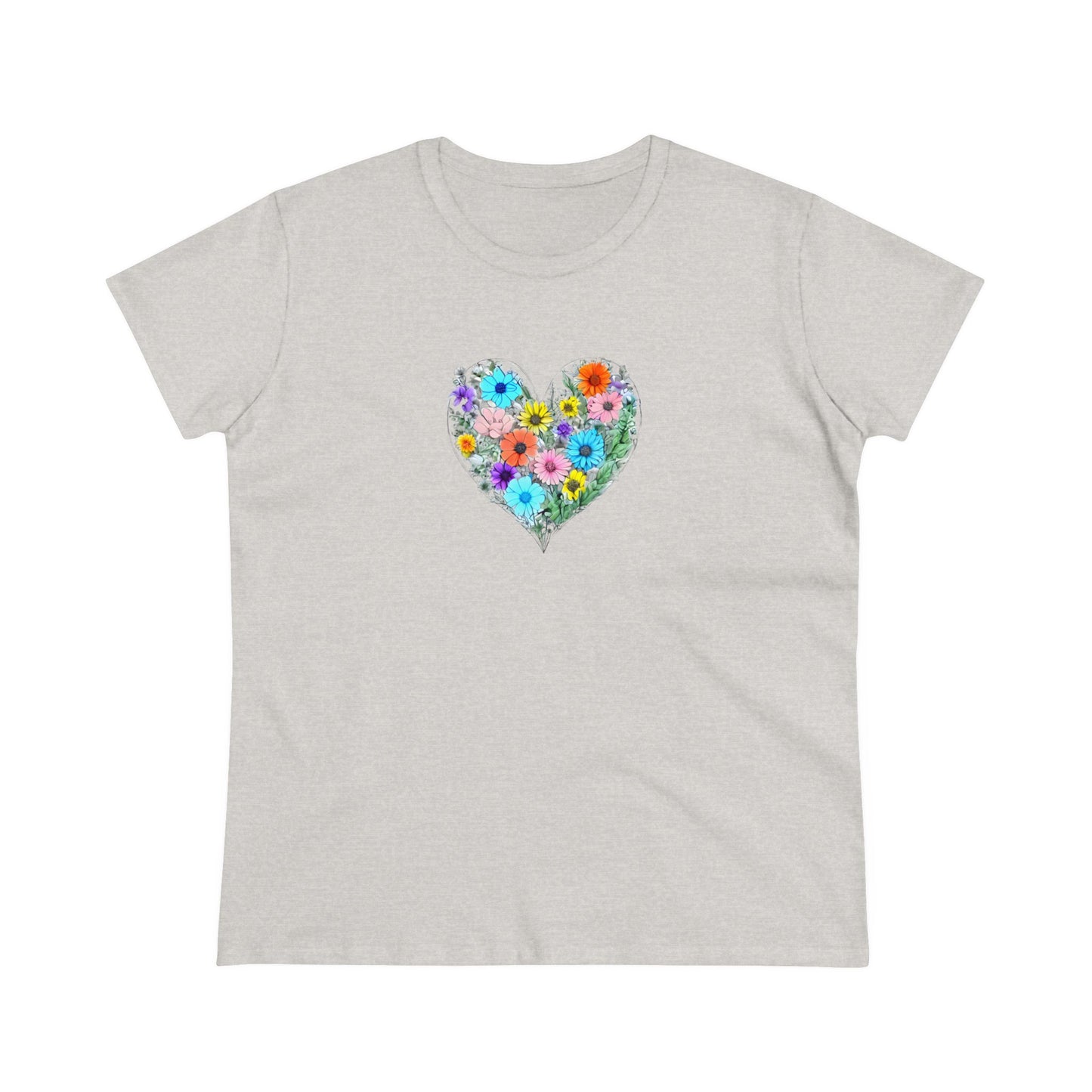 Floral Heart Women's Midweight Cotton Tee