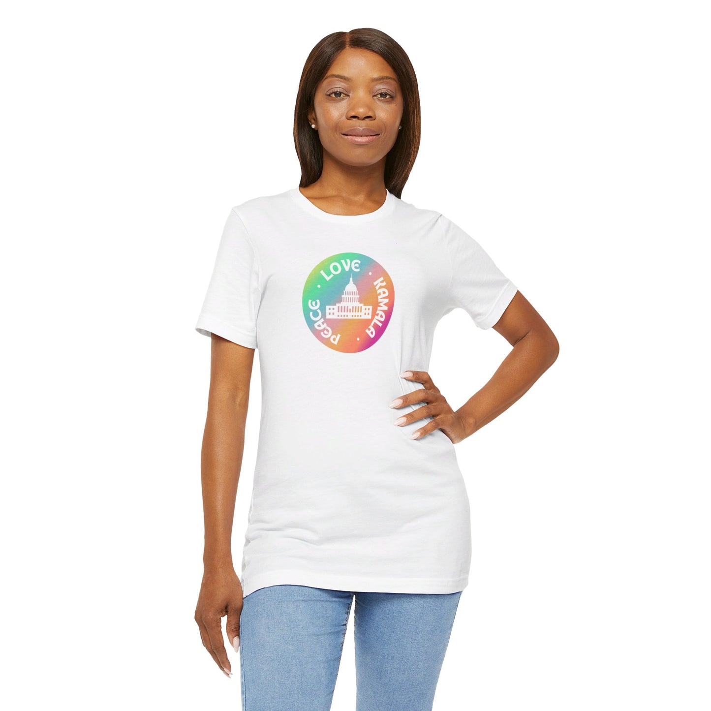 Rainbow Peace Love Kamala Jersey Short Sleeve Tee