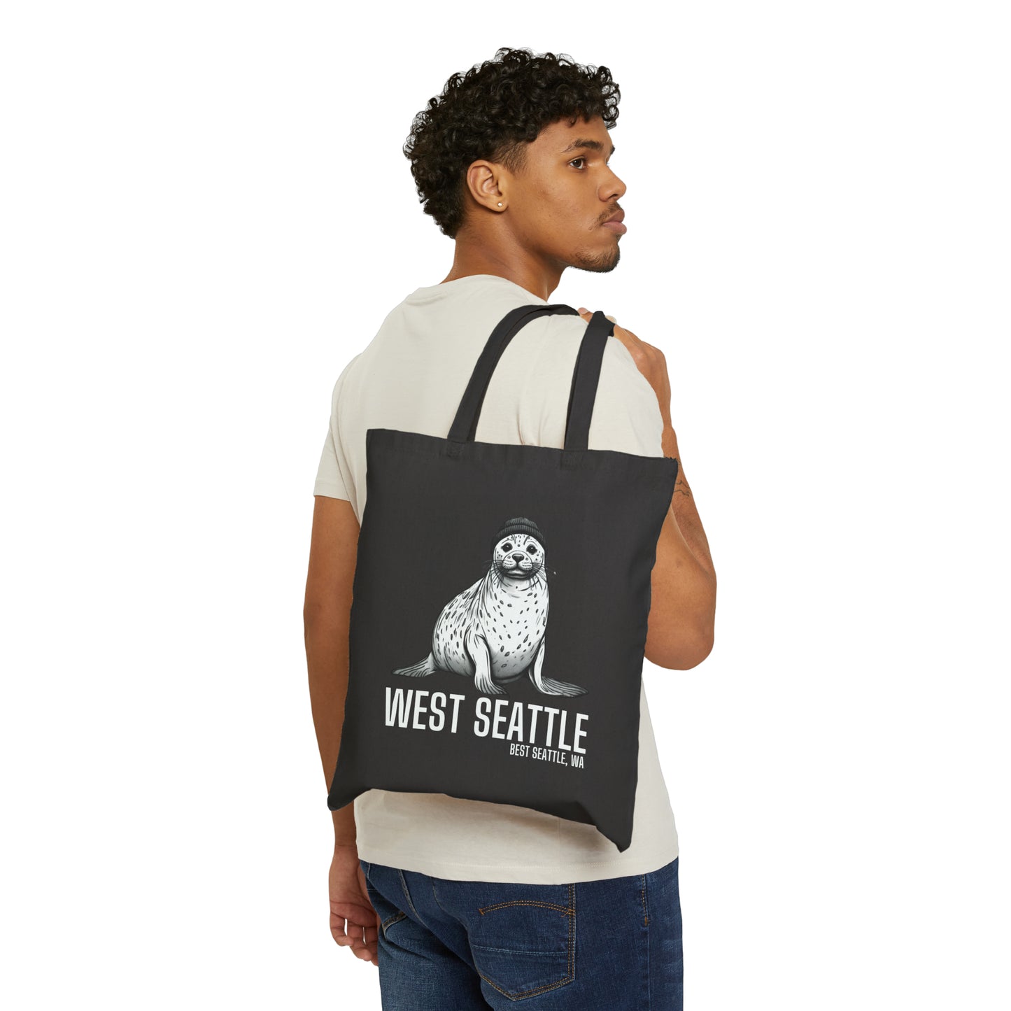 West Seattle Harbor Seal Cotton Canvas Tote Bag