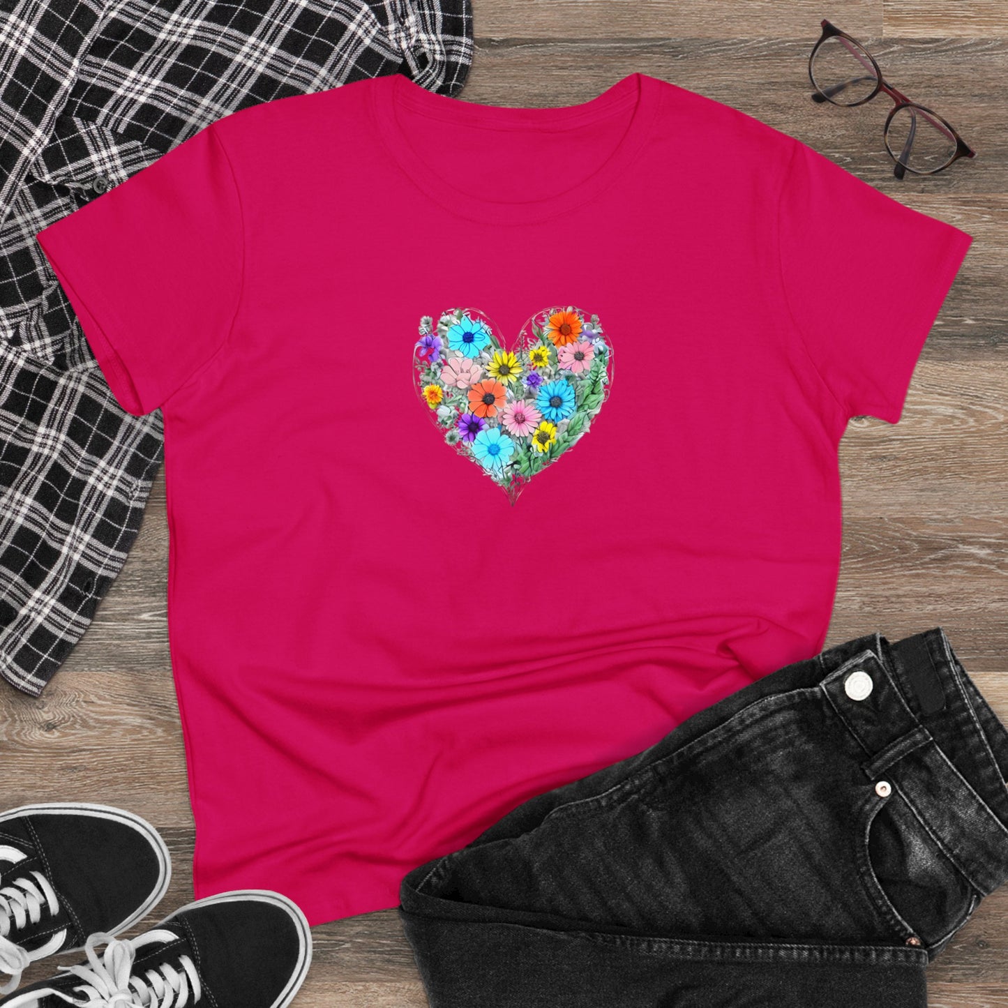 Floral Heart Women's Midweight Cotton Tee