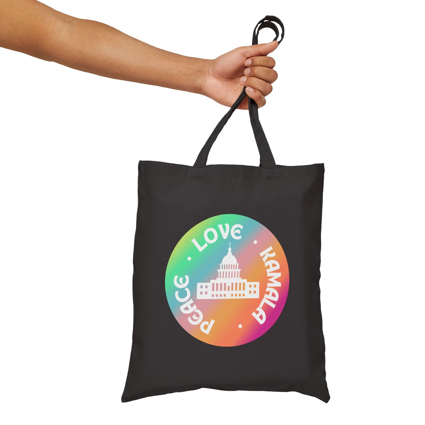 Rainbow Peace Love Kamala Cotton Canvas Tote Bag