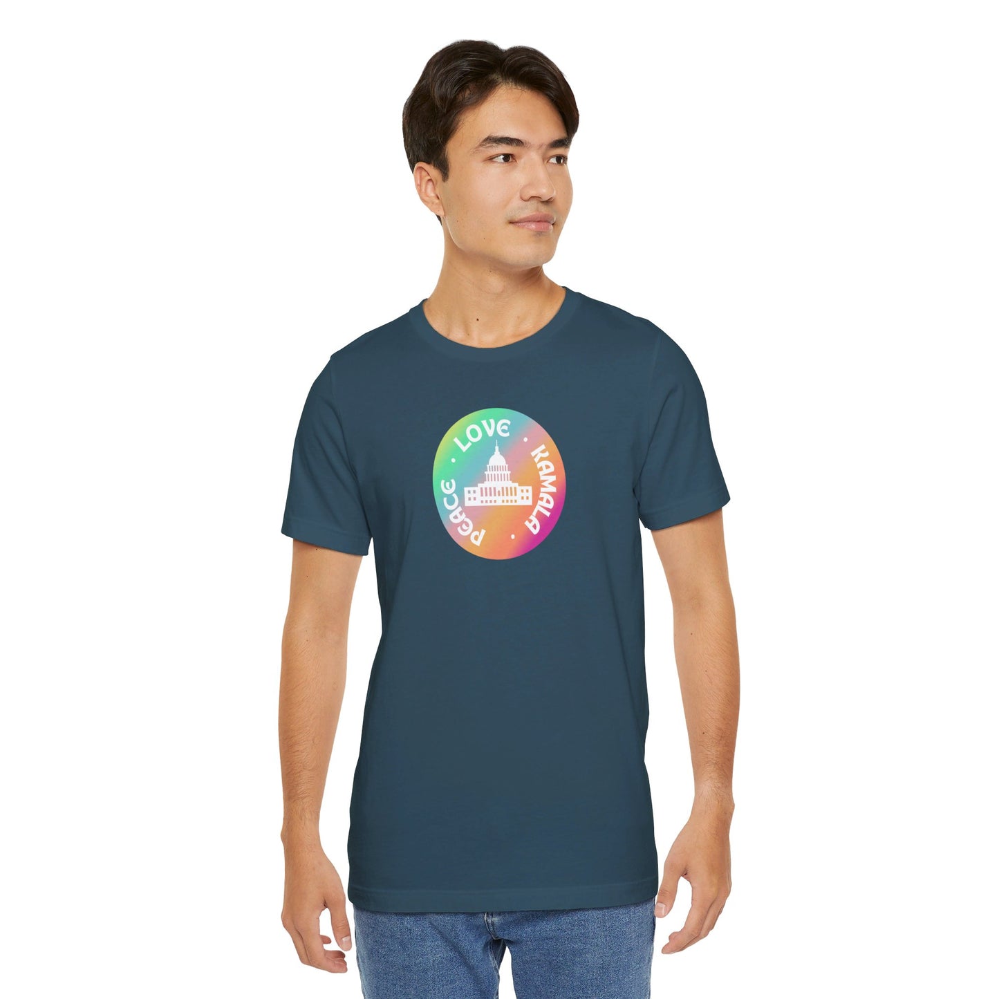 Rainbow Peace Love Kamala Jersey Short Sleeve Tee