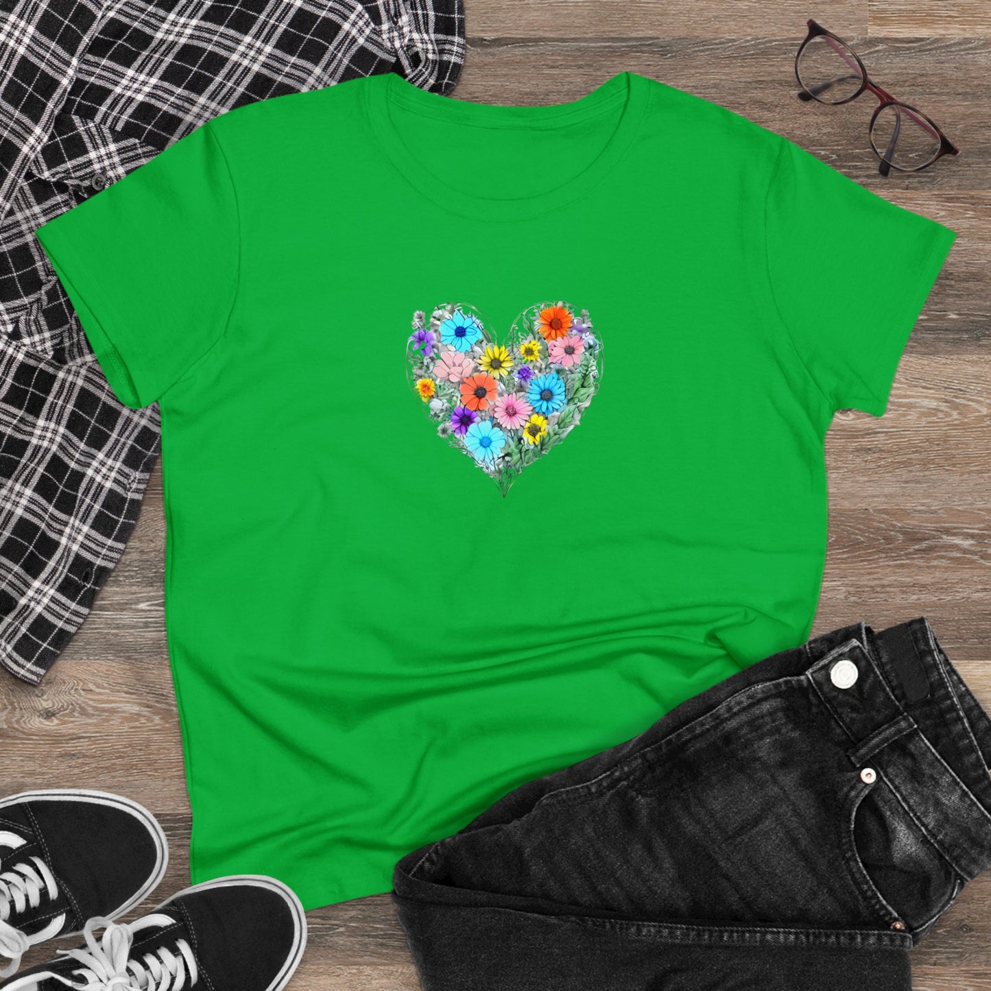 Floral Heart Women's Midweight Cotton Tee