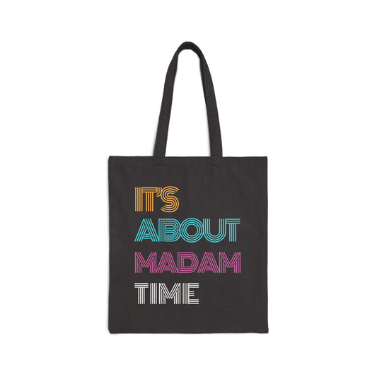 Neon It’s About Madam Time Cotton Canvas Tote Bag