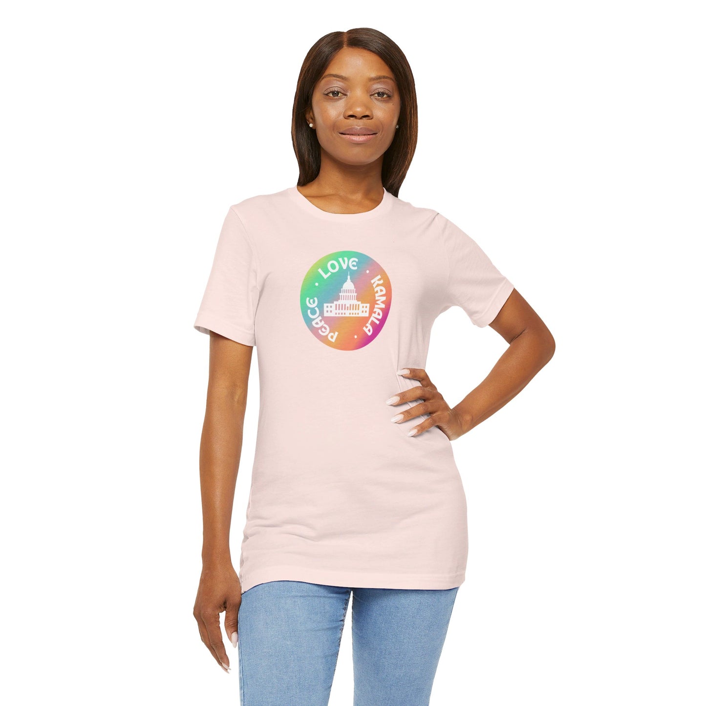 Rainbow Peace Love Kamala Jersey Short Sleeve Tee