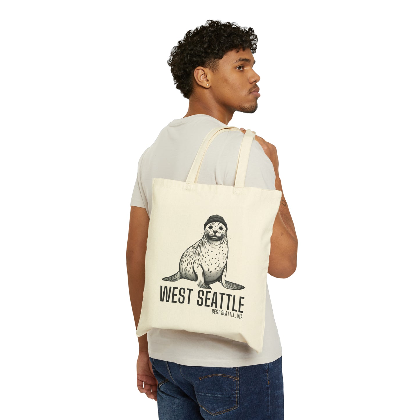 West Seattle Harbor Seal Cotton Canvas Tote Bag