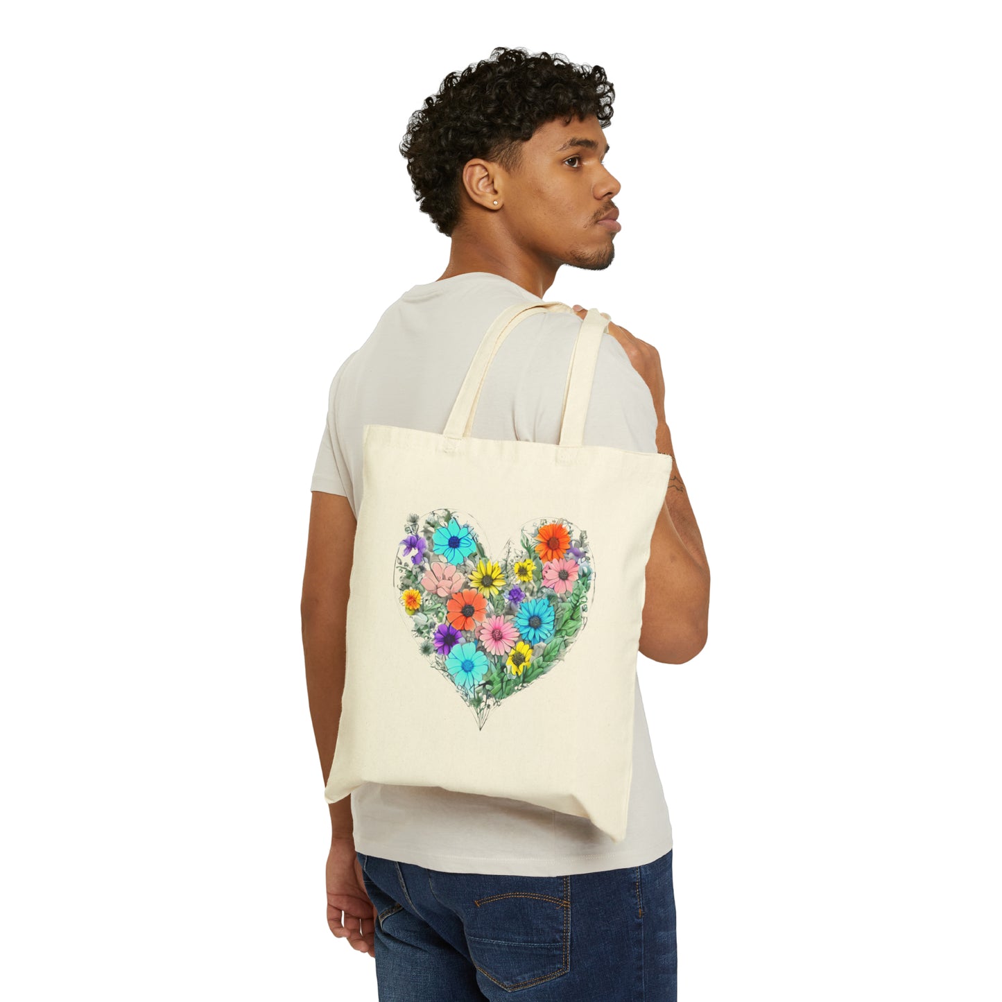 Floral Heart Cotton Canvas Tote Bag