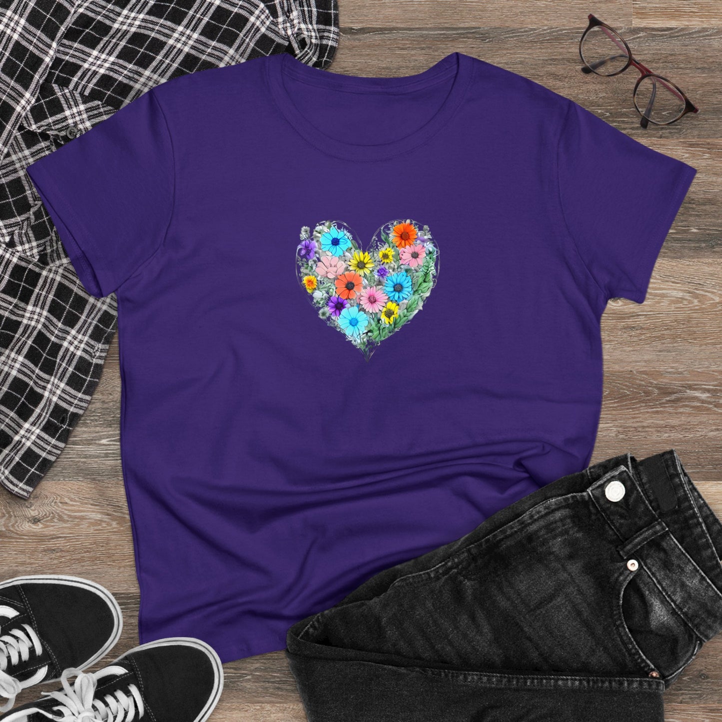 Floral Heart Women's Midweight Cotton Tee