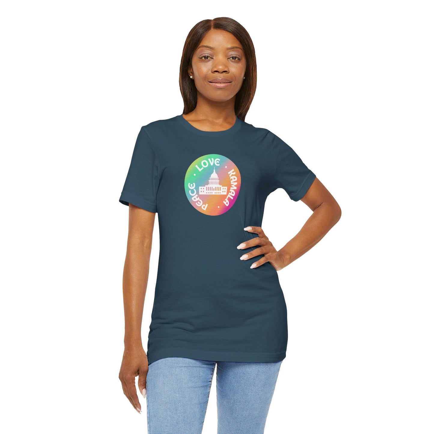 Rainbow Peace Love Kamala Jersey Short Sleeve Tee