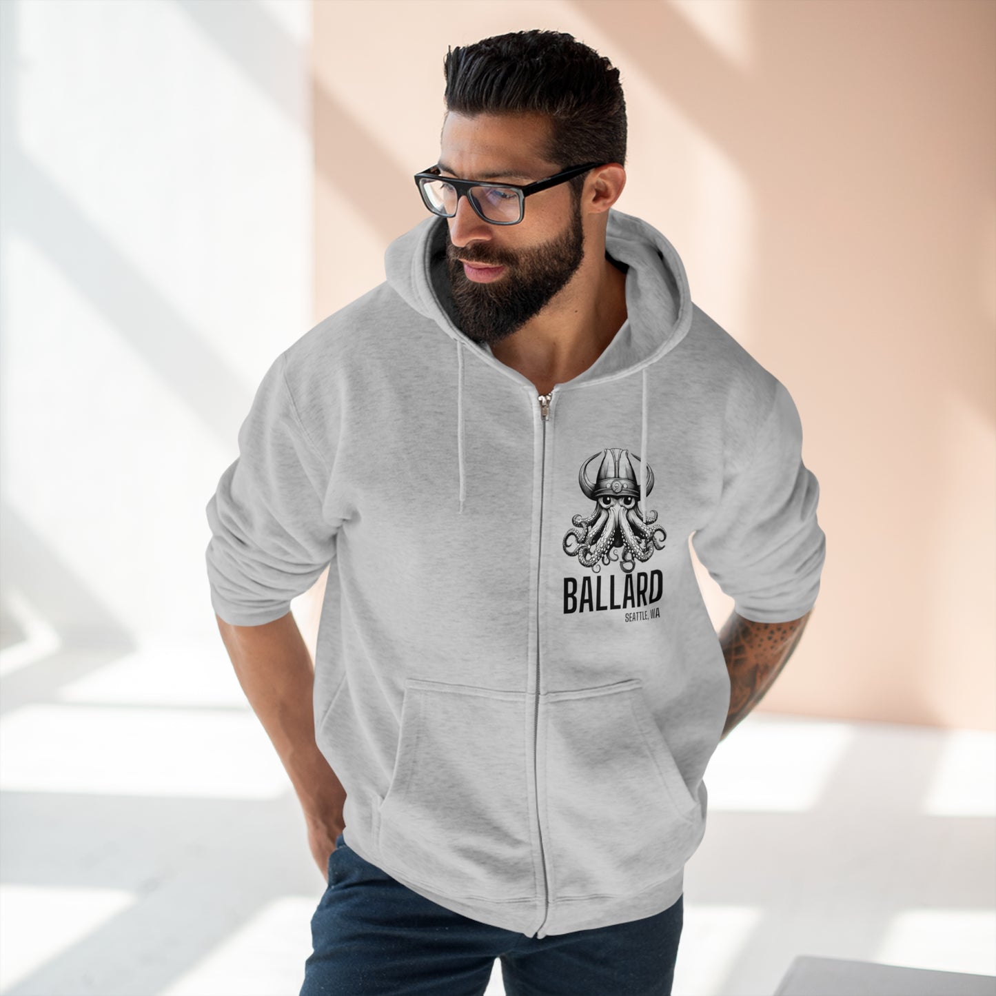 Ballard WA Octopus Unisex Zip Hoodie