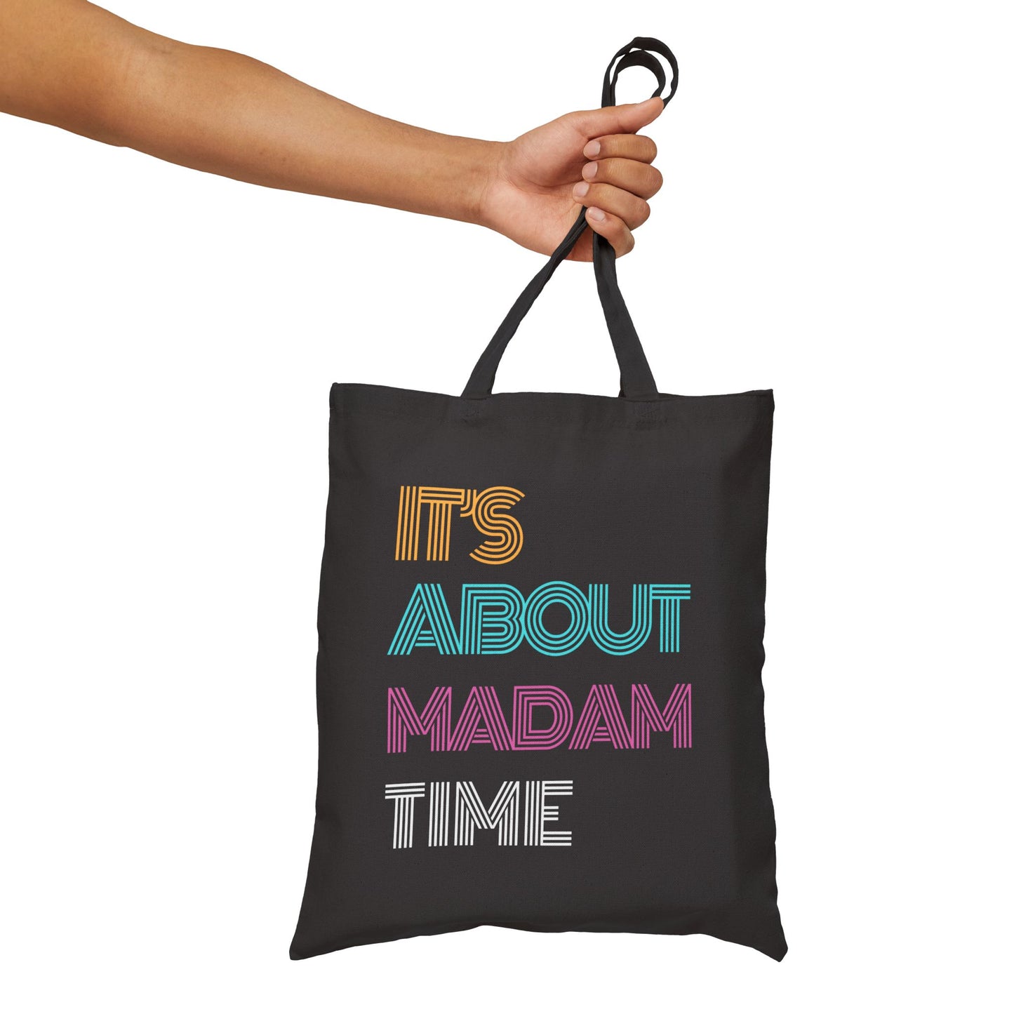 Neon It’s About Madam Time Cotton Canvas Tote Bag